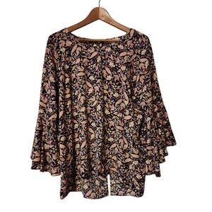 LC Lauren Conrad  Blouse Woman's XXL Peasant Bell Sleeve Paisley Multi Boho